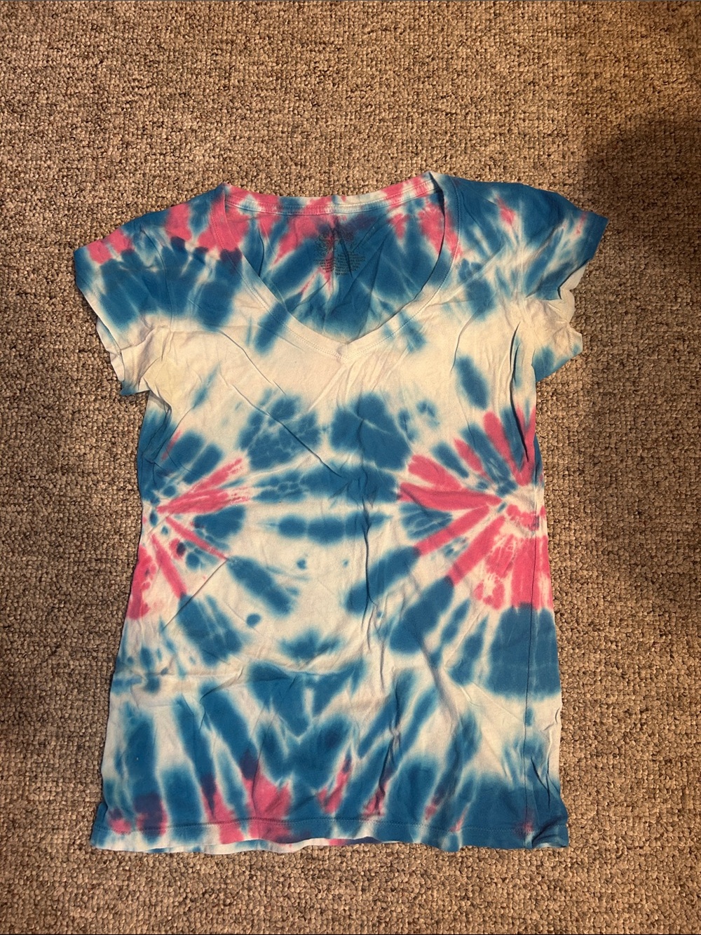 Stranged Blue Pink White Tie-Dye V-Neck Short Sleeve Tee